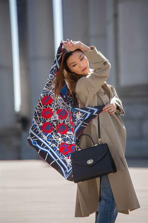 hermes how to wear a scarf|Hermes scarf street style.